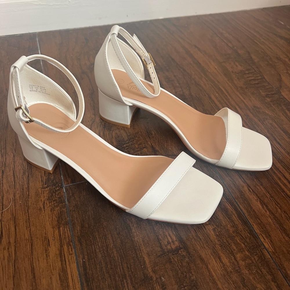 White Block Heel Sandal with ankle strap